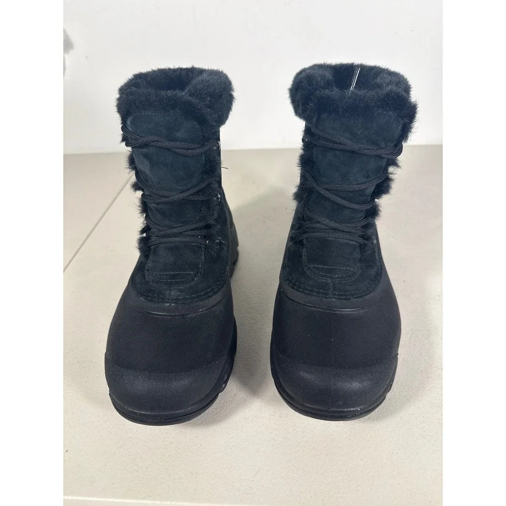 Sorel Womens Black Suede Faux Fur Trim Waterproof Winter Snow Boots Lace Up Sz 8